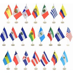 Ckexin22 Spanish Speaking Countries Desk Office Table Flags Set Small Mini Latin American Stick Flags for Classroom Heritage Hispanic Month Decorations,5x8 Inch
