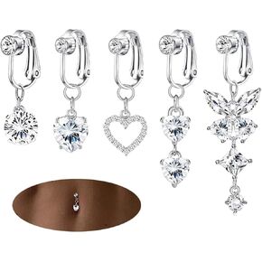 5Pcs Gold Fake Belly Piercing Fake Belly Ring for Women Fake Belly Button Piercing Clip On Belly Button Rings Fake Navel Ring Non Piercing
