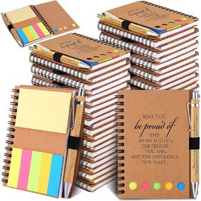 40 Sets Employee Appreciation Gifts Encouragement Inspirational Spiral Notebooks with Sticky Notes Notepads Thank You Bamboo Ballpoint Pens for Nurse Coworker Teacher (THANK YOU)