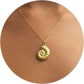 Charm Necklace-14K Gold/Silver Plated Charm Necklace Shell Conch Shell Turtle Starfish Coconut Tree Pearl Necklace Summe Beach Necklaces for Women Dainty Simple Jewelry for Women