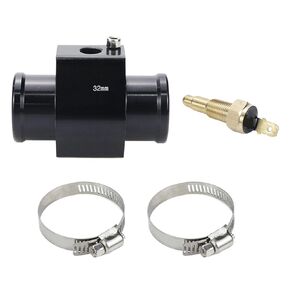 32mm Aluminum Pipe Joint with Water Temp Meter Adapter for Car Radiator Hose Line Cooling Pipe Condenser Water Hose Temperature Gauge Adapter (160F ON - 145F Off)