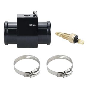 36mm Aluminum Pipe Joint with Water Temp Meter Adapter for Car Radiator Hose Line Cooling Pipe Condenser Water Hose Temperature Gauge Adapter (210F ON - 195F Off)