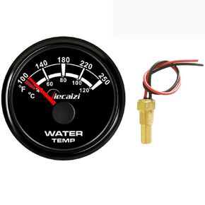 52mm 287.4-22.4 ohms Water Temp Gauge - Reliable Endurance & Anti-Vibration for Boats and Vehicles (40-120C/100-250F) Black Dial with Black Frame