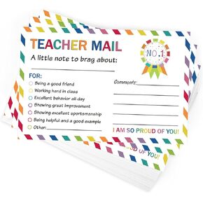 50Pcs Teacher Mail Notes to Parents, Happy Mail Postcards Preschool Elementary Classroom Must Haves, Good Behavior Incentive Motivational Cards to Send Home for Kindergarten School Teacher Supplies