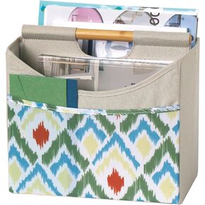 Magazine Holder,Boho Foldable Magazine Rack Storage Basket with Bamboo Handles,Holds Multiple Magazines with 3 Pockets,Magazine Basket for Home Office Book,File, Newspaper