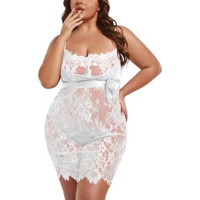Plus Size Women Lingerie Sexy Lace Mesh Nightgown Lace Floral Chemise Babydoll Sleepwear S-5XL in Saudi Arabia