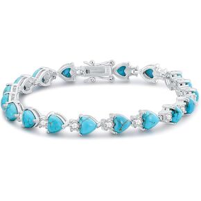 Boho Turquoise Bracelet for Women 925 Sterling Silver Natural Gemstone Western Turquoise Stone Bracelet Heart Tennis Bracelets Turquoise Jewelry Gifts For Mom