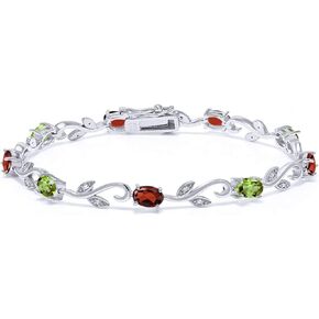 Gem Stone King 925 Sterling Silver Customized and Personalized 9 Gemstone Birthstone and White Diamond Greek Vine Tennis Bracelet For Women