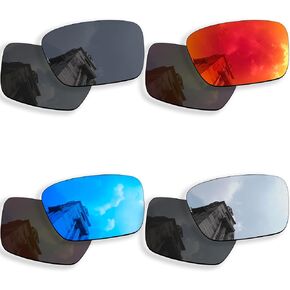4 Pairs Anti-scratch Polarized Replacement Lenses for Oakley Fuel Cell OO9096 Sunglasses, Retro Black+silver+blue+fire