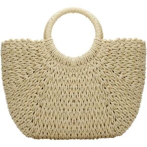 YYW Straw Bags for Women,Hand-woven Straw Large Bag Round Handle Ring Tote Retro Summer Beach Rattan bag
