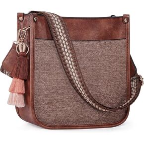 HKCLUF Vegan Leather Crossbody Bags Purse for Women Trendy Tassel Hobo Handbag Women With 2PCS Adjustable Guitar Strap