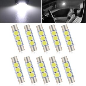 10 PCS Car 28mm LED Reading Light, 6614F/6612F 5050-3SMD Chips 180° Lighting Super Bright Sunshade Makeup Light, Plug and Play No Delay Roof Light Replacement, Universal for Cars (White)