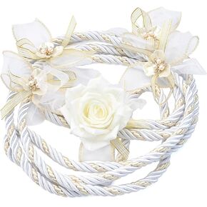 White Wedding Lasso Rope, Lazo para Boda Wedding Cord White Gold Embellishment Accent Rope Traditional Lazo Cord Catholic Wedding Unity Cord for Ceremony Lazo de boda Tradicional Bridal Gift Box.