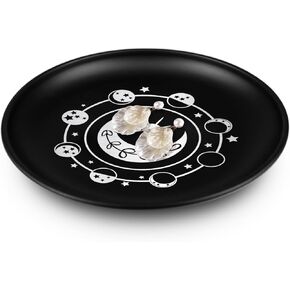 5.5inch Small Ring Jewelry Dish, Metal Trinket Ring Tray, Moon Phase Printed Ring Holder Dish, Black Decorative Tray Plate for Candle Altar Ritual, Round Offering Prayer Bowl