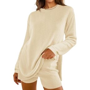 ZESICA Women's Two Piece Sweater Lounge Sets 2024 Fall Casual Knit Trendy Tunic and Shorts Outfits