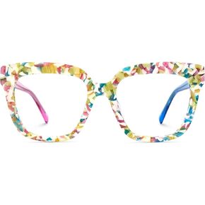 Zeelool Glasses Frame for Women, Square Fashion Eyeglasses Eyewear Frame with Non-prescription Clear Lens & Spring Hinges