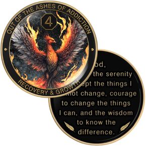 Phoenix Sobriety Coin | AA Chip Medallion Gift Set with Coin Capsule, Display Stand & Card for Sober Men & Women in Recovery | Sobriety Gifts for Anniversary Month & Year (2 Years)