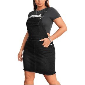 Floerns Women's Plus Size Ripped Raw Hem Denim Overall Pinafore Dress Without Tee