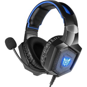 سماعة ألعاب مع ميكروفون، سماعات ألعاب لجهاز PS4 PS5 Xbox One PC مع أضواء LED، سماعة رأس بلاي ستيشن مع تقليل الضوضاء 7.1 صوت محيطي فوق الأذن ومقبس سلكي 3.5 ملم (أبيض)