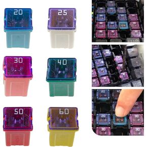 6 PCS Car Fuse Combination Kit, 20A/25A/30A/40A/50A/60A Square Blade Design, Waterproof Durable Vehicle Fuse Accessories, Universal Connector for Most Cars (Multicolored)