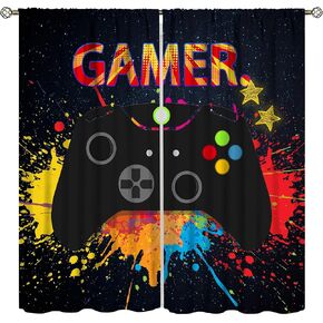 Kids Teen Boys Gamer Gaming Curtains, Gamepad Decor Window Treatments, Modern Video Games Curtains Panels for Living Room, Bedroom, Video Game Room Decor 21'' W x 54'' L x2【Decor】