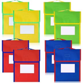 Book Bags for Classroom Medium Book Pouches Bulk Colorful Reading Book Bags with Name Tag Pockets Student Book Protector Pouch Student Chair Pockets, Waterproof 12 x 10 Inches (32 Pcs)