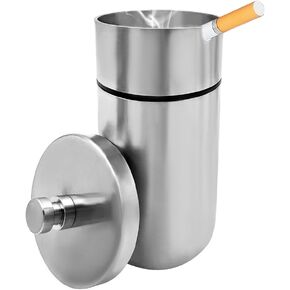 Car Ashtray with Lid, Stainless Steel Smokeless Smell Proof Auto Ash Tray, Detachable Mini Portable Cup Holder Cigarette Ashtray for Vehicle Office Home, Car Accessories (Black)