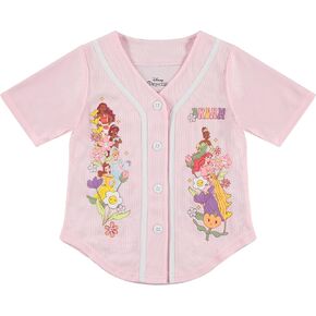 Disney Girls Princess Characters Baseball Jersey-Classic Mesh Button Down Shirt