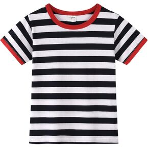Spring&Gege Girls Summer Striped Short Sleeve T-Shirts Color Block Trendy Crewneck Pullover Tops Casual Blouse (5-14 Years)