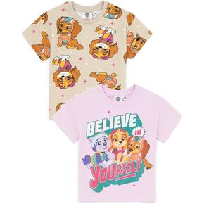 Paw Patrol Girls 2 Pack T-Shirt | Kids Liberty, Skye & Everest Believe in Yourself Graphic Top | Short Sleeve Multi-Pack Set