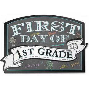 Wood Signs First Day of School Chalkboard Style Sign Board Plaque Back to School Sign Photo Props for Kids/Girls/Boys Preschool Kindergarten 1st Grade 10x 15
