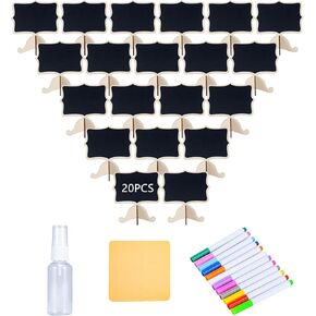 Reusable 20 Pcs Mini Chalkboard Signs with Easel Stand for Food Labels, Weddings, Birthday Parties, Message Board Signs and Event Decorations,Include 12 Colors Water-Based Chalks