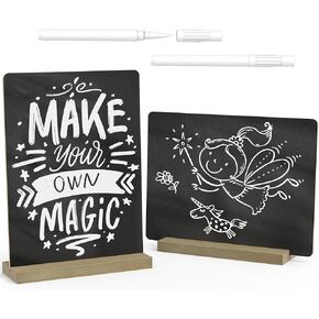MaxGear Desktop Chalkboard Sign 6x8 Inch Small Chalkboard Signs with Stand 2 Pack Double Sided Mini Chalkboard Sign Erasable Message Board for Table Decorations Food Display with 2 Liquid Chalk