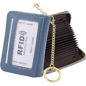 RFID Blocking Credit Card Holder, 20 Card Slots Large Capacity Accordion Card Wallet, Leather Card Case with Removable Keychain and ID Window - Plain Weave,Black