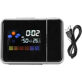 Projection Alarm Clock for Bedroom,Digital Alarm Clock with Weather Station, Indoor Thermometer Hygromete, Snooze,Perpetual Calendar,USB Charger,Dual Alarm Clocks for Bedrooms,Battery Operated (White)