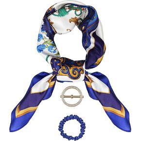 Silk Scarf for Women Elegantly Designed 35'' Hair Scarf for Sleeping with Silk Scrunchie and Scarf Ring