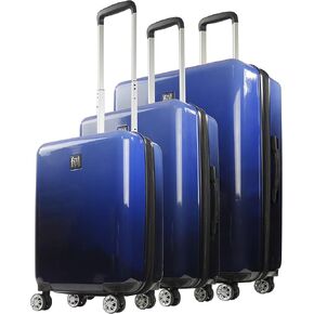 FUL 3 Piece Set Impulse Rolling Luggage, Ombre Hardshell Suitcase with Spinner Wheels, 22, 26 and 31 Inch, Blue