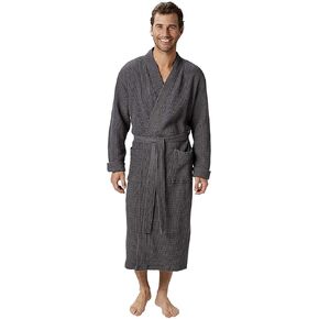 Coyuchi Unisex Organic Waffle Robe, Shadow (L/XL)