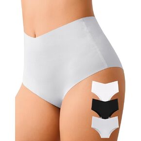 CULAYII No Show Underwear for Women High Waisted Bikini Panties V Cut Cheeky Underwear Soft Breathable Ladies Underwear Pack