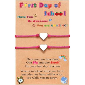 Back to School Bracelets Matching Heart Mother Daughter Adjustable Strings Bracelets First Day of School Gifts