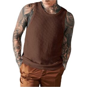Verdusa Men's Waffle Knit Tank Top Round Neck Sleeveless Shirts