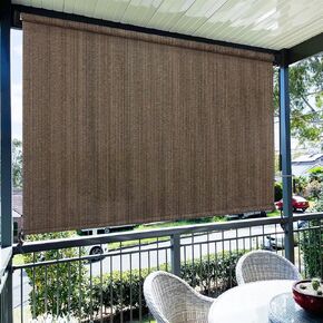 Amagenix Outdoor Roller Shades 6'(W) X 6'(H), Exterior Cordless Patio Shades Roll Up Outdoor Blinds with 90% UV Protection for Porch Gazebo, Spliced of Two Sections, Mocha