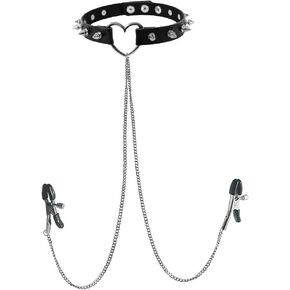 Fake Nipple Rings Adjustable PU Leather Choker Necklace Non-Piercing Nipple Rings Sexy Body Chain Fake Nipple Jewelry