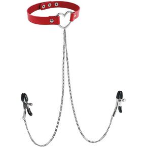 Fake Nipple Rings Adjustable PU Leather Choker Necklace Non-Piercing Nipple Rings Sexy Body Chain Fake Nipple Jewelry in Kuwait