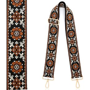 Purse Strap 1.97" Wide Replacement Crossbody Strap Handbag Guitar Strap Purse Shoulder Strap Adjustable Retro Jacquard (Classic Brown Flower)