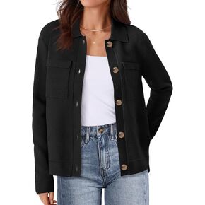 MEROKEETY Women's Long Sleeve Cardigan Sweaters Open Front Button Knit Shacket Jacket with Pockets