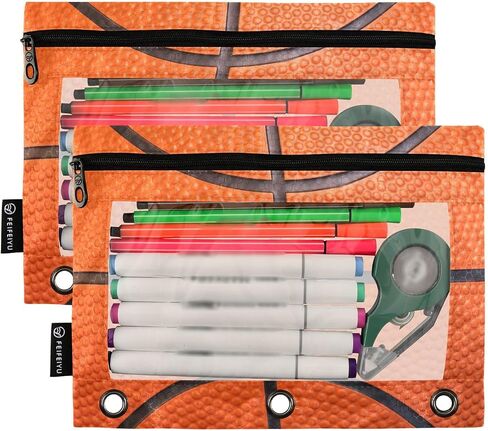 3 Ring Binder Pencil Pouch 2 Pack Leopard Heart Print Pencil Case Pencil Bags with Zipper, Clear PVC Binder Pockets for Office Daily Supplies in Saudi Arabia