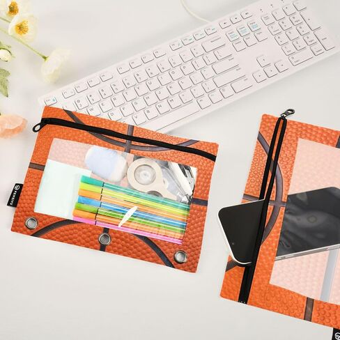 3 Ring Binder Pencil Pouch 2 Pack Leopard Heart Print Pencil Case Pencil Bags with Zipper, Clear PVC Binder Pockets for Office Daily Supplies in Saudi Arabia