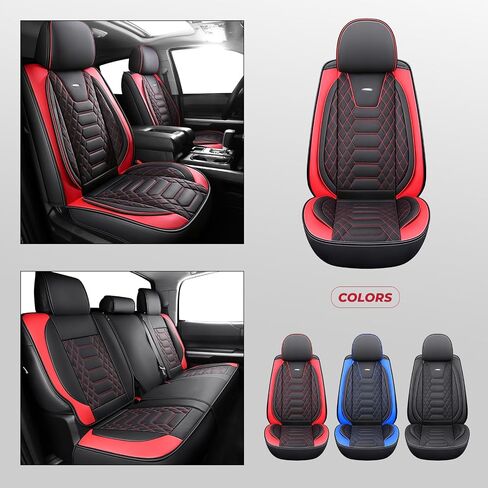 FREESOO Tundra 2007-2021 Full Set Seat Covers, Fit for Toyota Tundra Crewmax Cab, Custom Truck Seat Covers with Waterproof Faux Leather BlackRed in Saudi Arabia