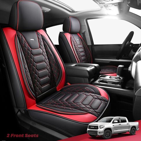 FREESOO Tundra 2007-2021 Full Set Seat Covers, Fit for Toyota Tundra Crewmax Cab, Custom Truck Seat Covers with Waterproof Faux Leather BlackRed in Saudi Arabia
